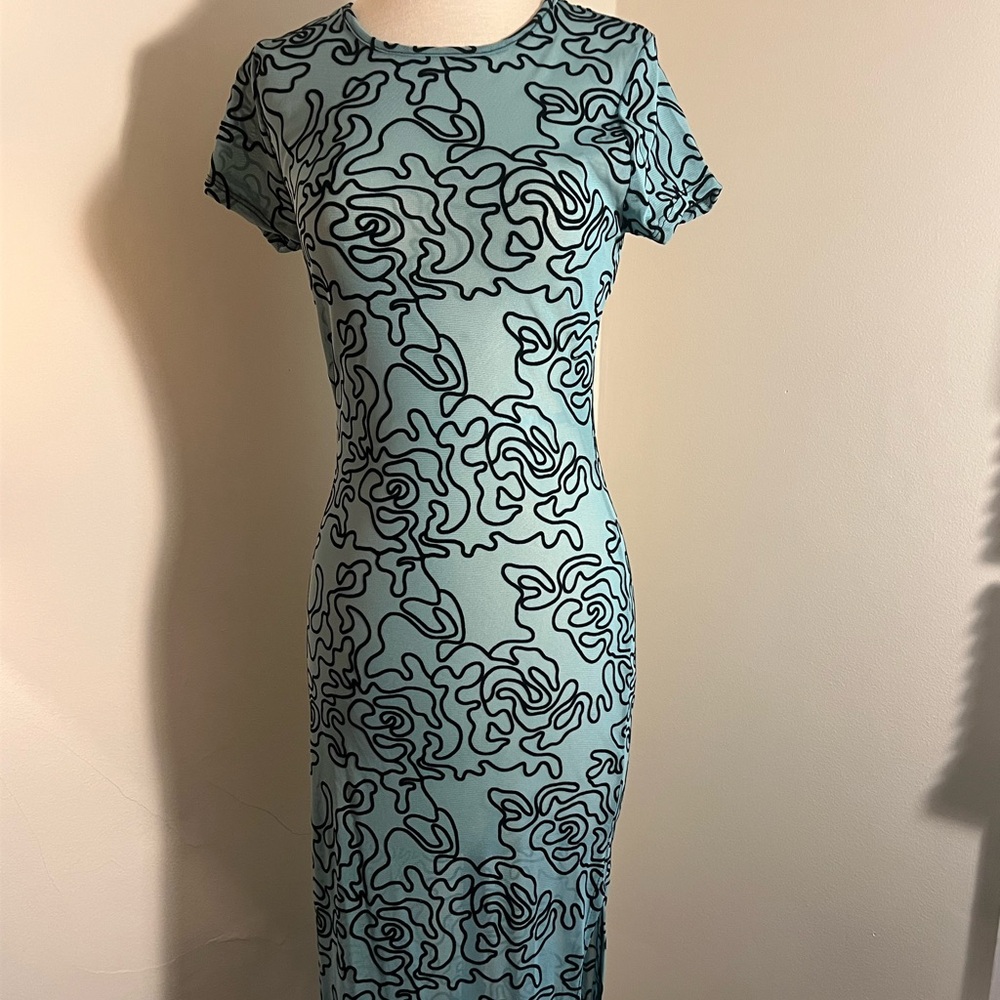 Fashion Nova Teal and Black Midi Dress